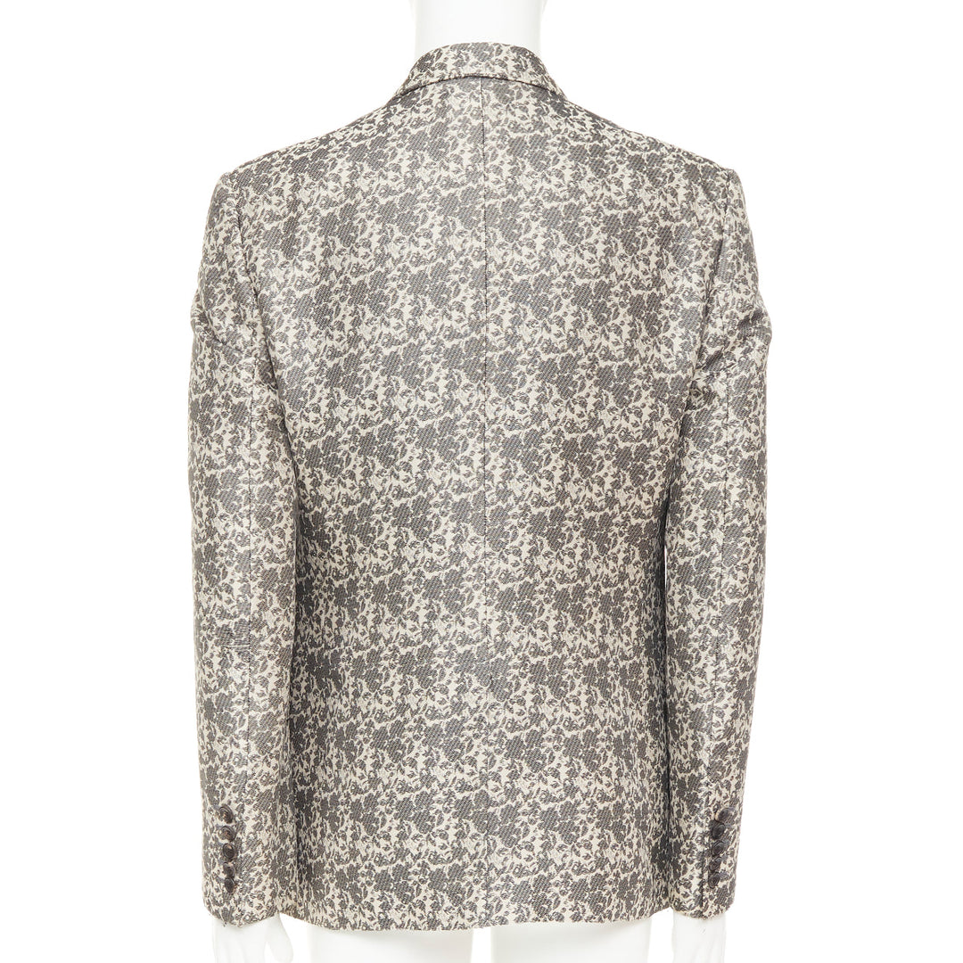 JOHN GALLIANO beige cotton blend grey floral jacquard tapestry blazer EU50 L