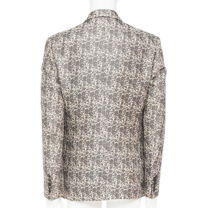 JOHN GALLIANO beige cotton blend grey floral jacquard tapestry blazer EU50 L