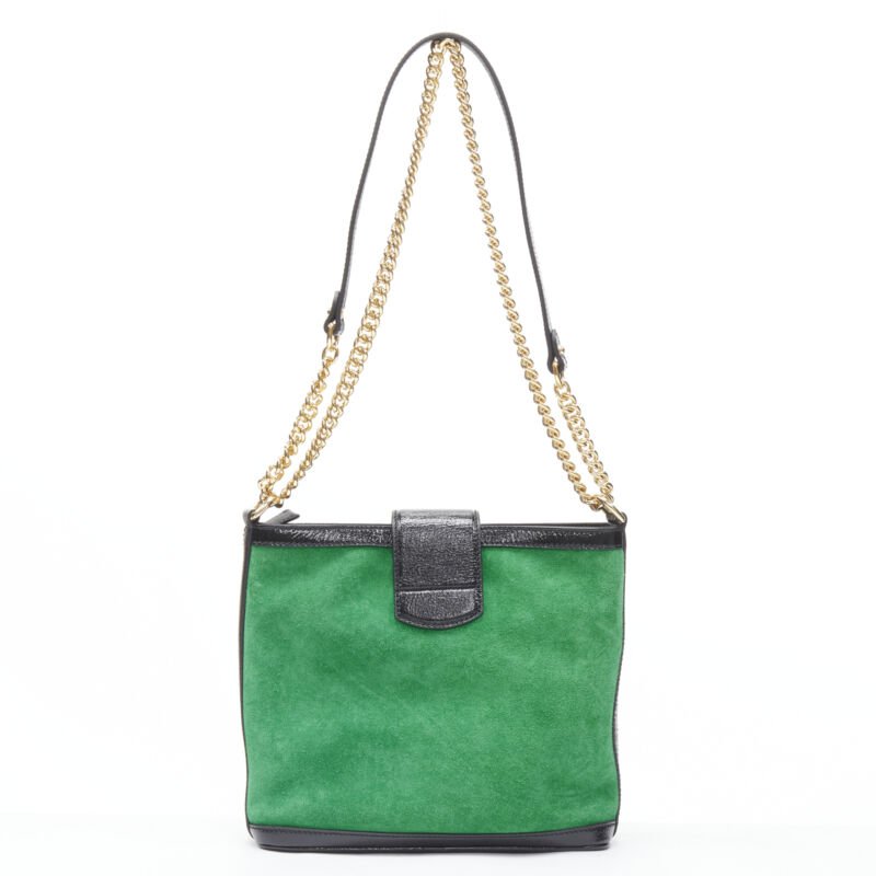 GUCCI Dionysus Kelly green suede black patent trimmed crossbody bucket bag