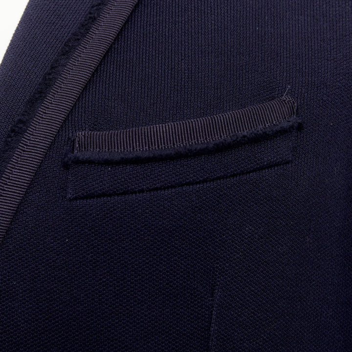 ETRO New Jersey navy cotton raw edge grosgrain paisley lined blazer IT48 M