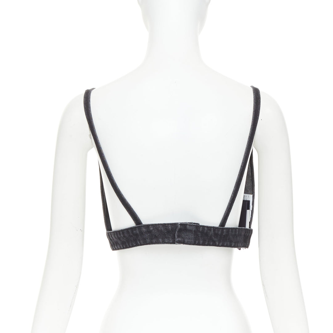 PRADA 2022 dark grey denim black triangle logo plaque bralette crop top IT40 S