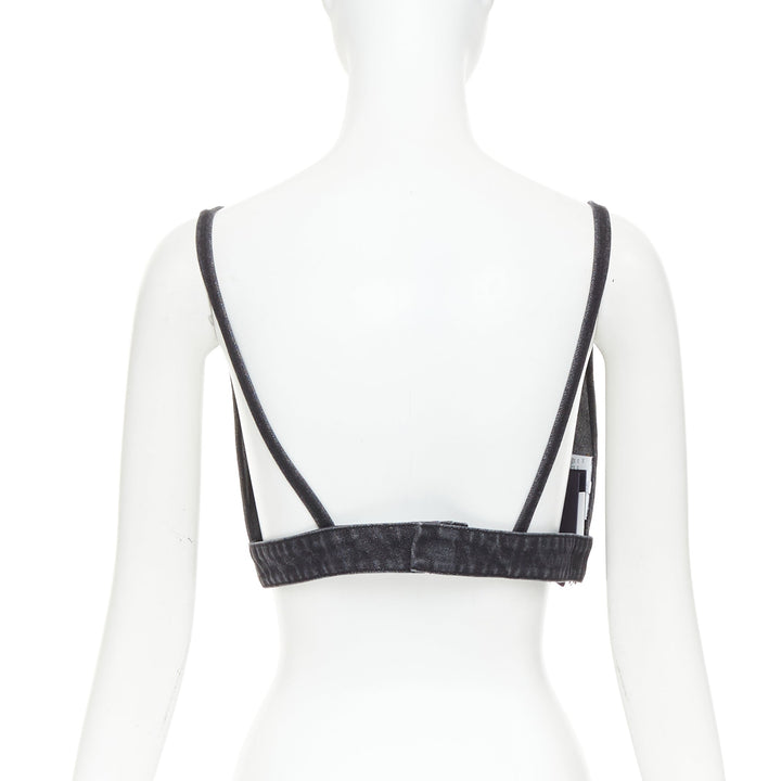 PRADA 2022 dark grey denim black triangle logo plaque bralette crop top IT40 S