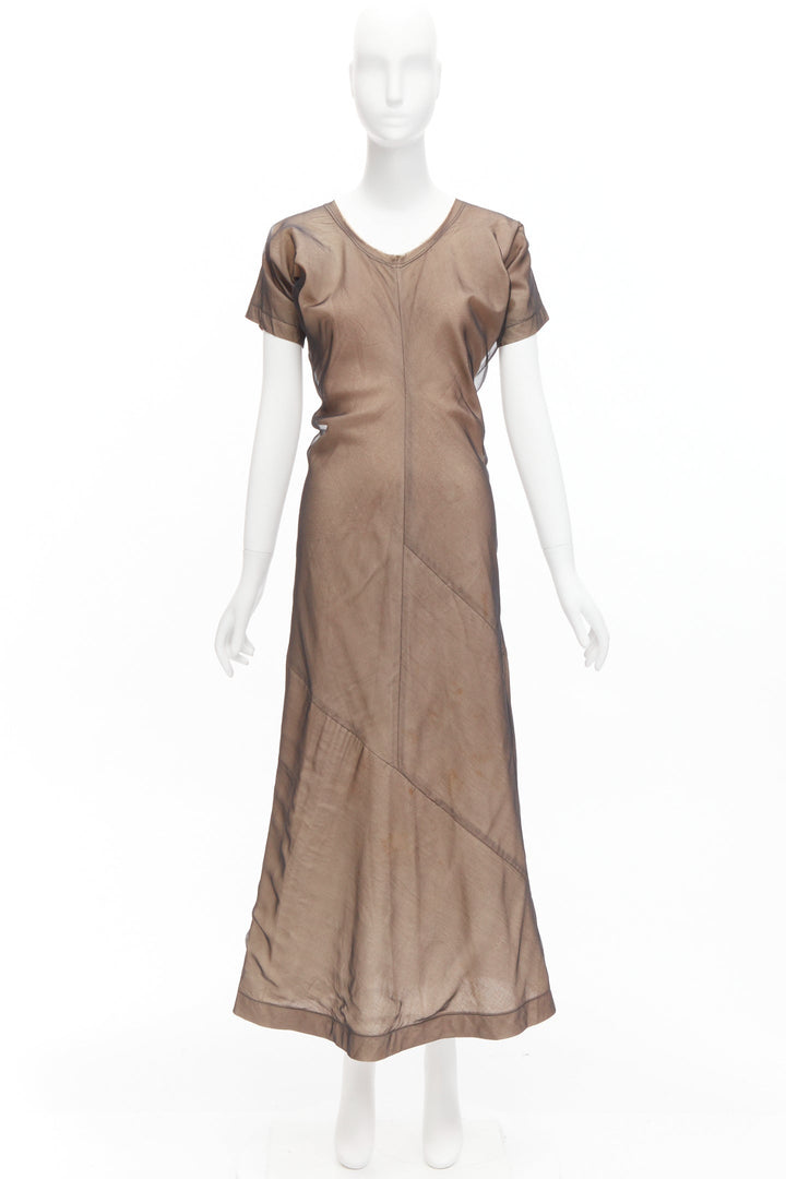 COMME DES GARCONS Vintage nude black sheer overlay A-line dress S Cindy Sherman