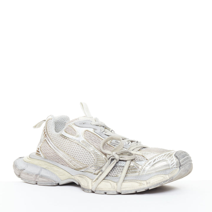 BALENCIAGA 2023 Runway 3XL silver mesh fabric chunky trainers sneakers EU44