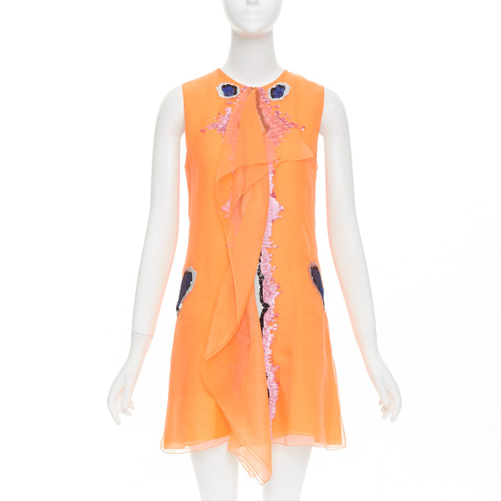 CHRISTIAN DIOR Raf Simons 2013 Runway orange sequin ruffle dress FR38 M