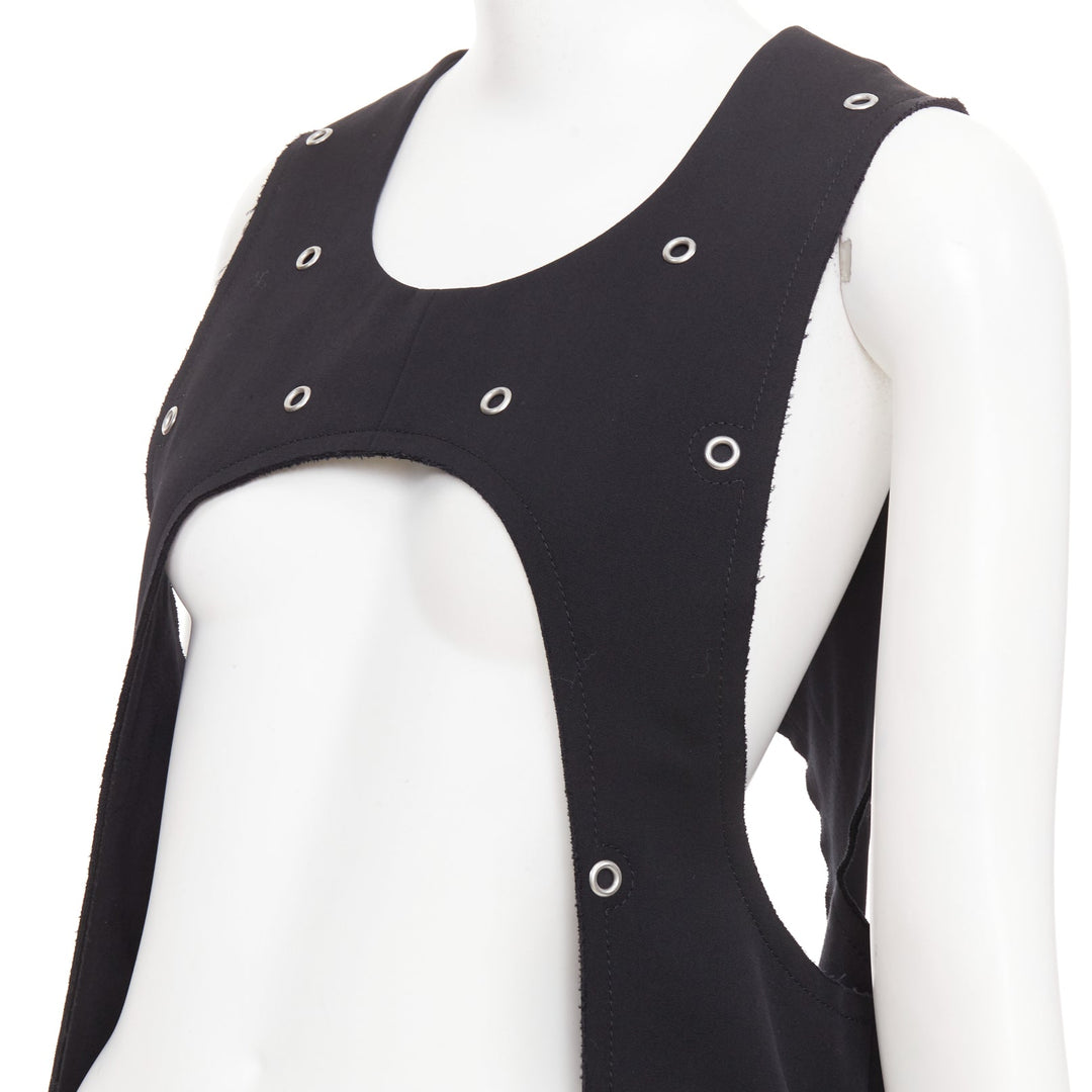 rare COMME DES GARCONS 2019 Runway wool silver grommet cut out pannier dress S
