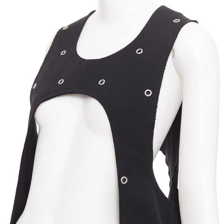 rare COMME DES GARCONS 2019 Runway wool silver grommet cut out pannier dress S