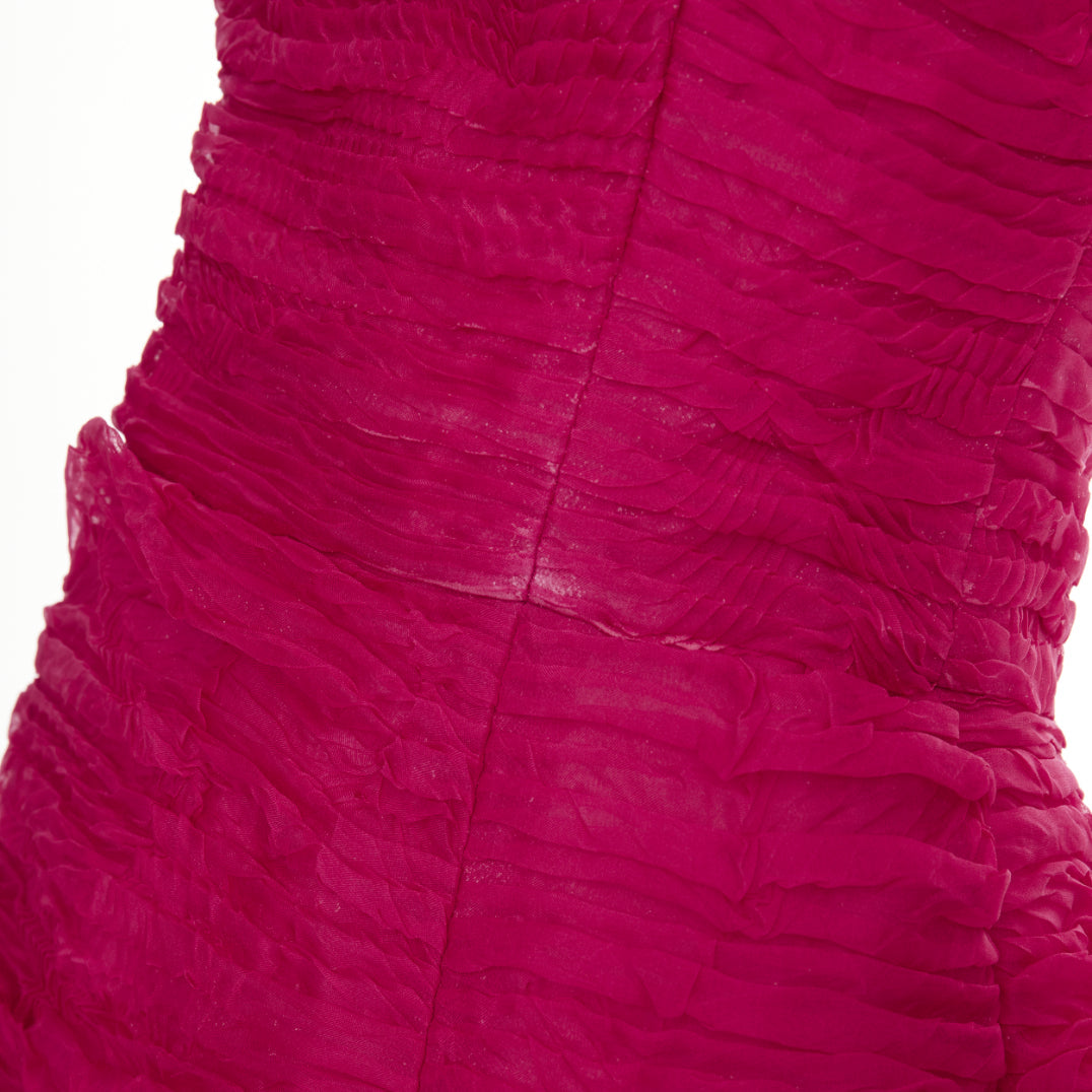 OSCAR DE LA RENTA R17 raspberry pleated silk strapless midi dress US6 M