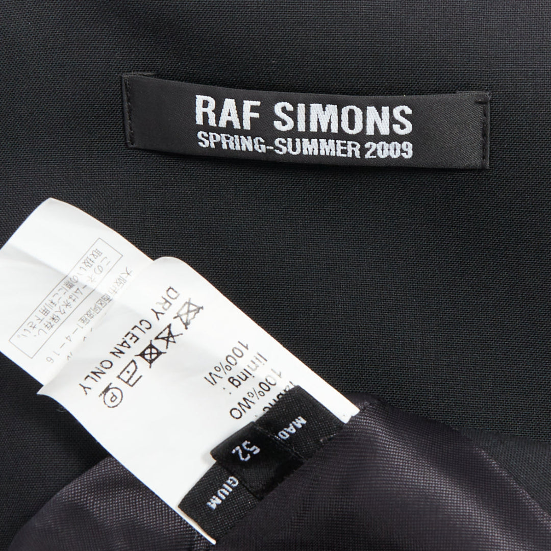 RAF SIMONS 2009 black 100% wool v cut armhole waistcoat IT52 XL