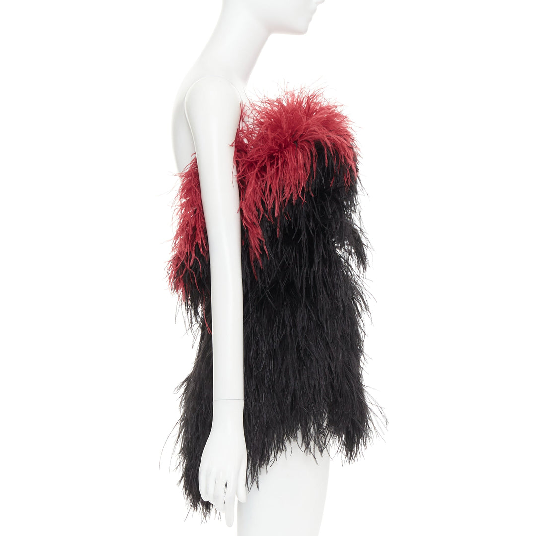 rare ALEXANDRE VAUTHIER COUTURE SS2022 Runway black red ostrich feather dress