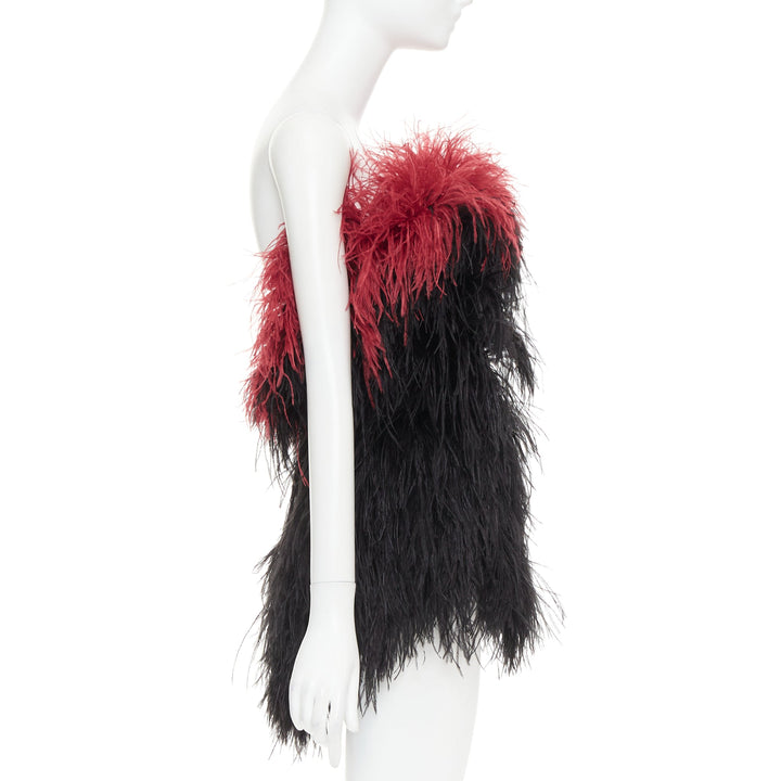 rare ALEXANDRE VAUTHIER COUTURE SS2022 Runway black red ostrich feather dress