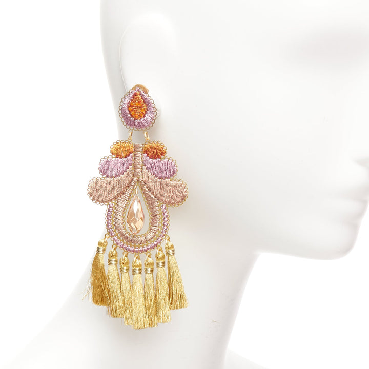 MERCEDES SALAZAR pink brown metallic applique clip on earrings Pair