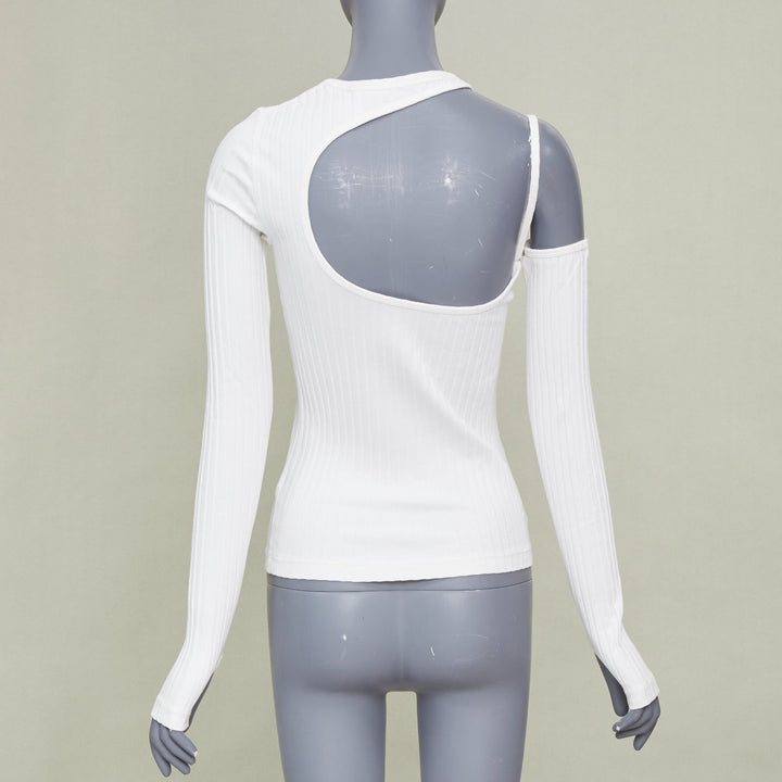 HELMUT LANG 2023 cutout asymmetrical ribbed luxe pima cotton knitwear top S