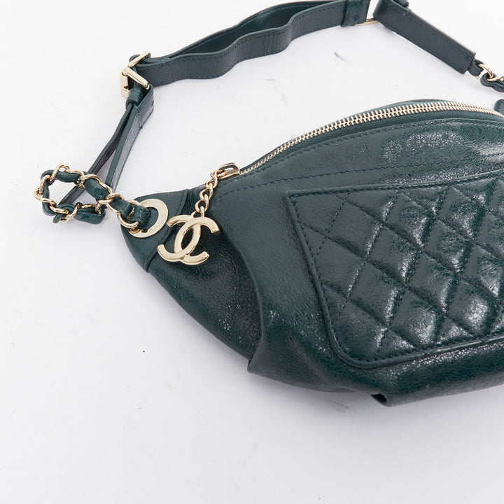 CHANEL Bi Classic green textured leather gold CC logo waist bag