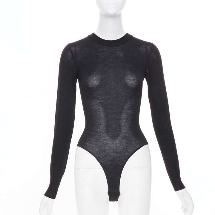ALAIA Amalie long sleeve semi sheer black virgin wool bodystocking FR36 S