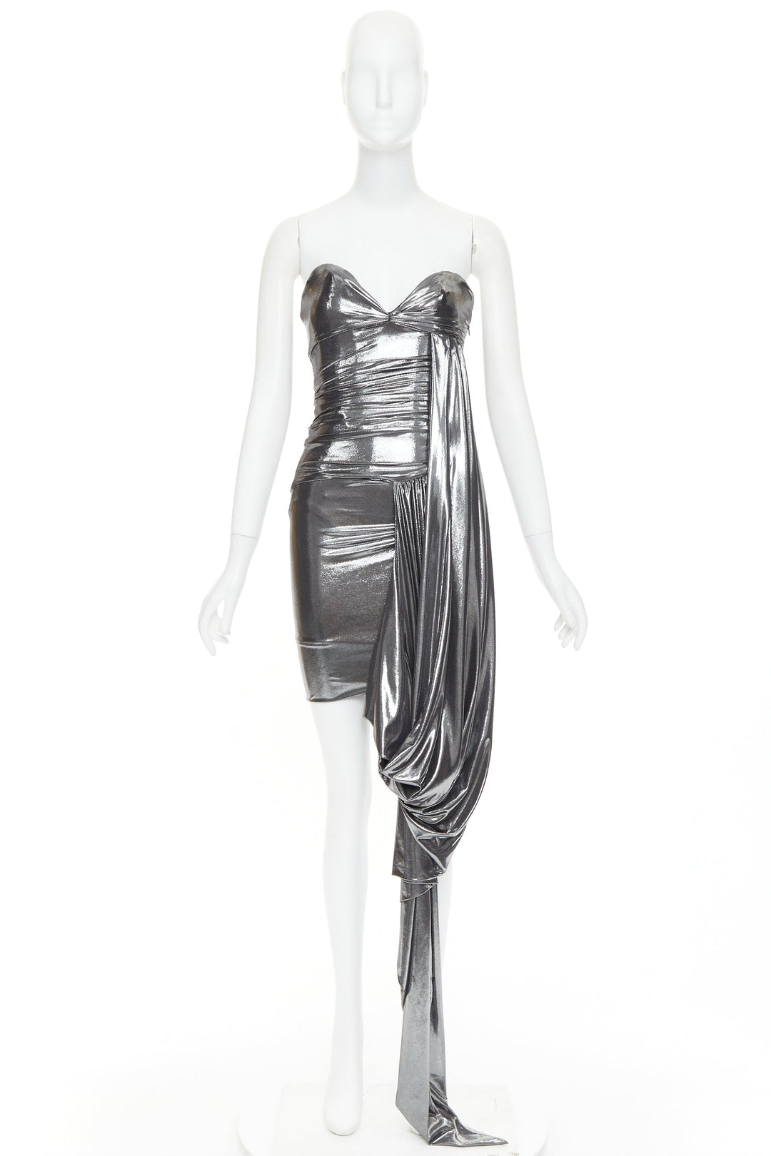 ALEXANDRE VAUTHIER SS2024 Runway metallic silver liquid metal drape dress