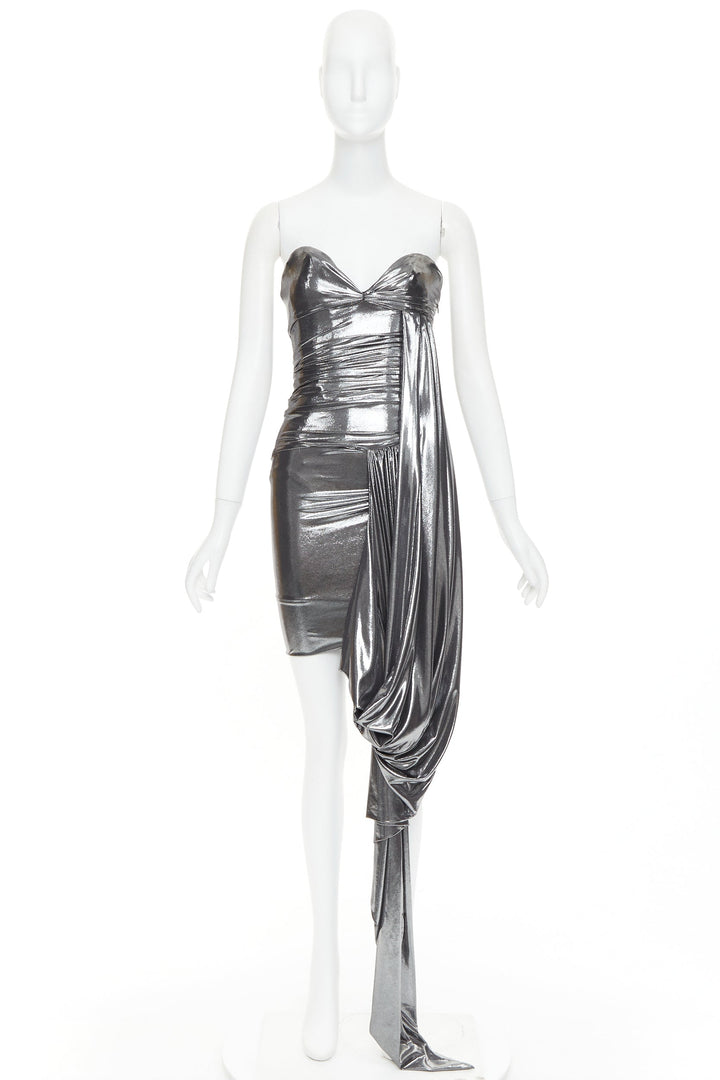 ALEXANDRE VAUTHIER SS2024 Runway metallic silver liquid metal drape dress