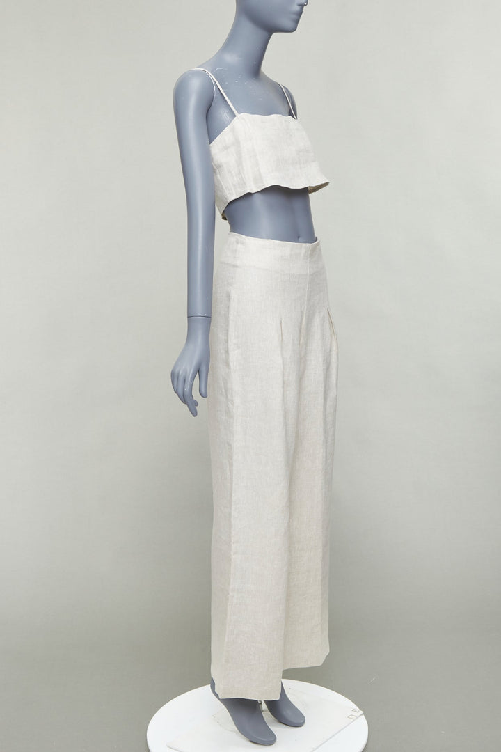 REFORMATION beige 100% linen camisole crop top wide pants set US2 S