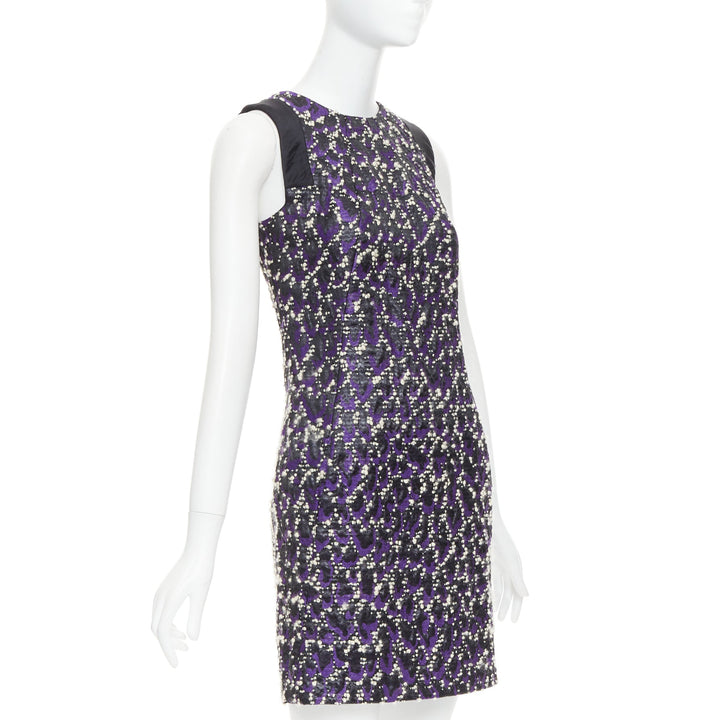 VERSACE purple black white tweed black jacquard sleeveless dress IT38 XS