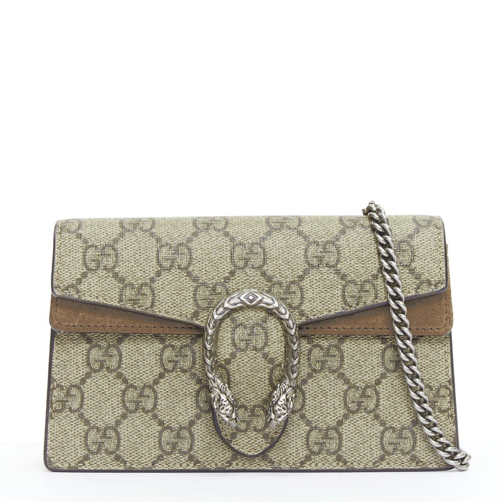 GUCCI Dionysus Supreme Super Mini beige monogram silver buckle crossbody bag