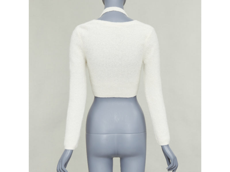 T ALEXANDER WANG cream alpaca blend halter crop deconstructed cardigan S