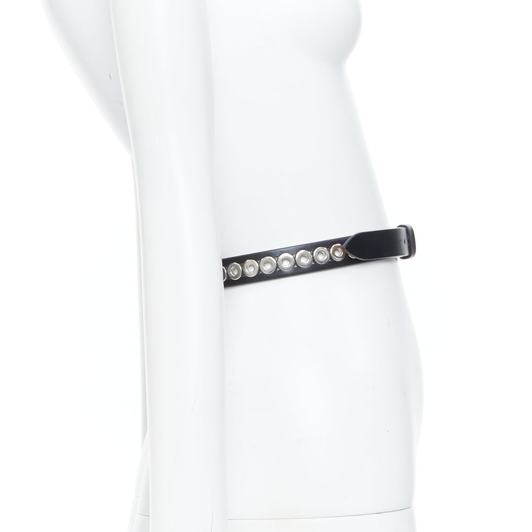 ALAIA Ovale black studded smooth calfskin leather waist belt grommet 65cm