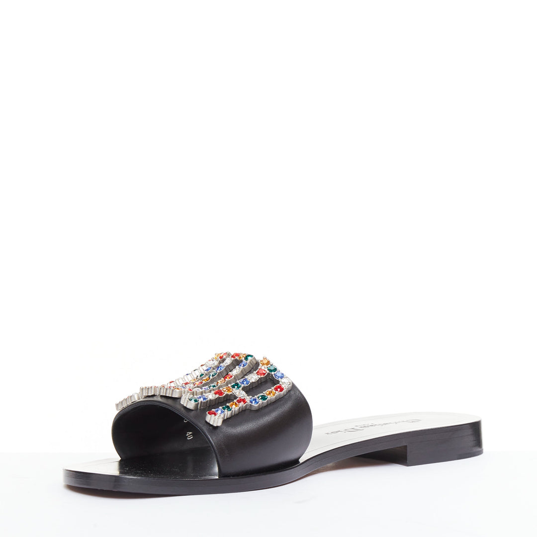 DIOR Diorevolution multicolor crystal pave logo sandals slides EU40
