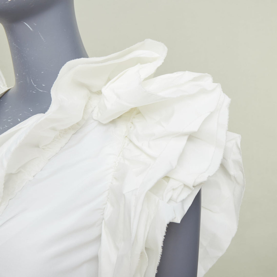 LANVIN 2008 Runway bridal white cotton wrap tiered ruffle sleeve dress FR36 S