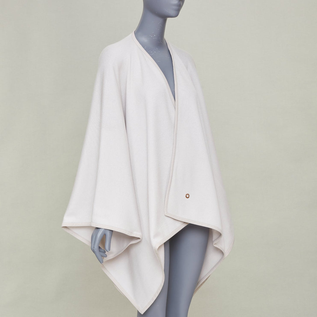 LORO PIANA 2021 cashmere silk blend leather trim button poncho cape coat