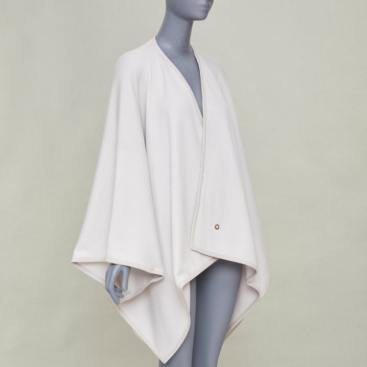 LORO PIANA 2021 cashmere silk blend leather trim button poncho cape coat