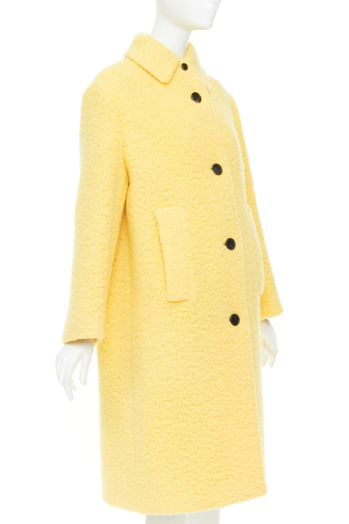 PRADA 2021 Raf Simons Runway pastel yellow wool boucle long oversize coat IT40 S