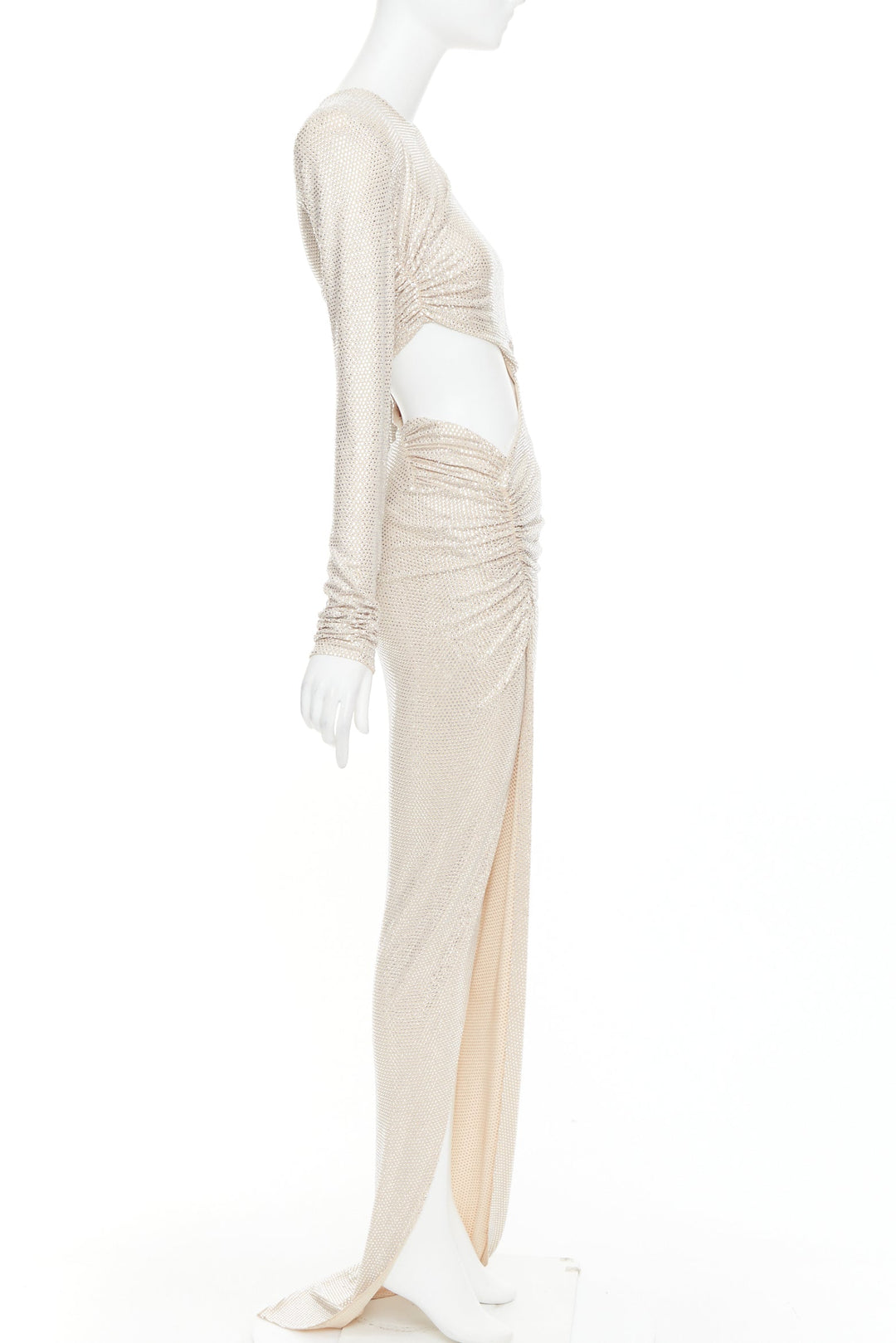 ALEXANDRE VAUTHIER 2023 Bridal ivory diamond strass crystal cut out draped gown