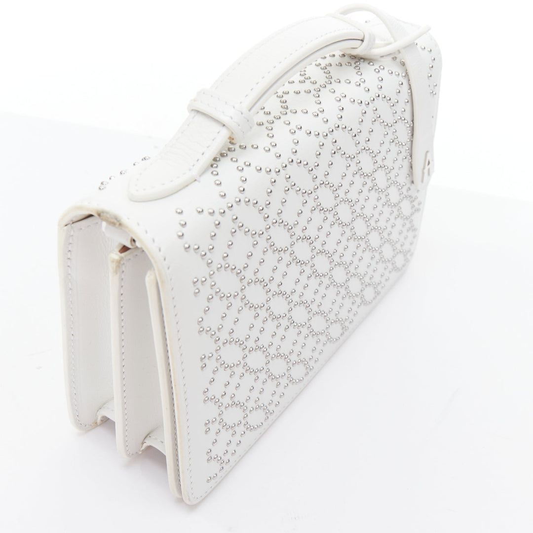 ALAIA Arabesque Franca white silver studded crossbody bag