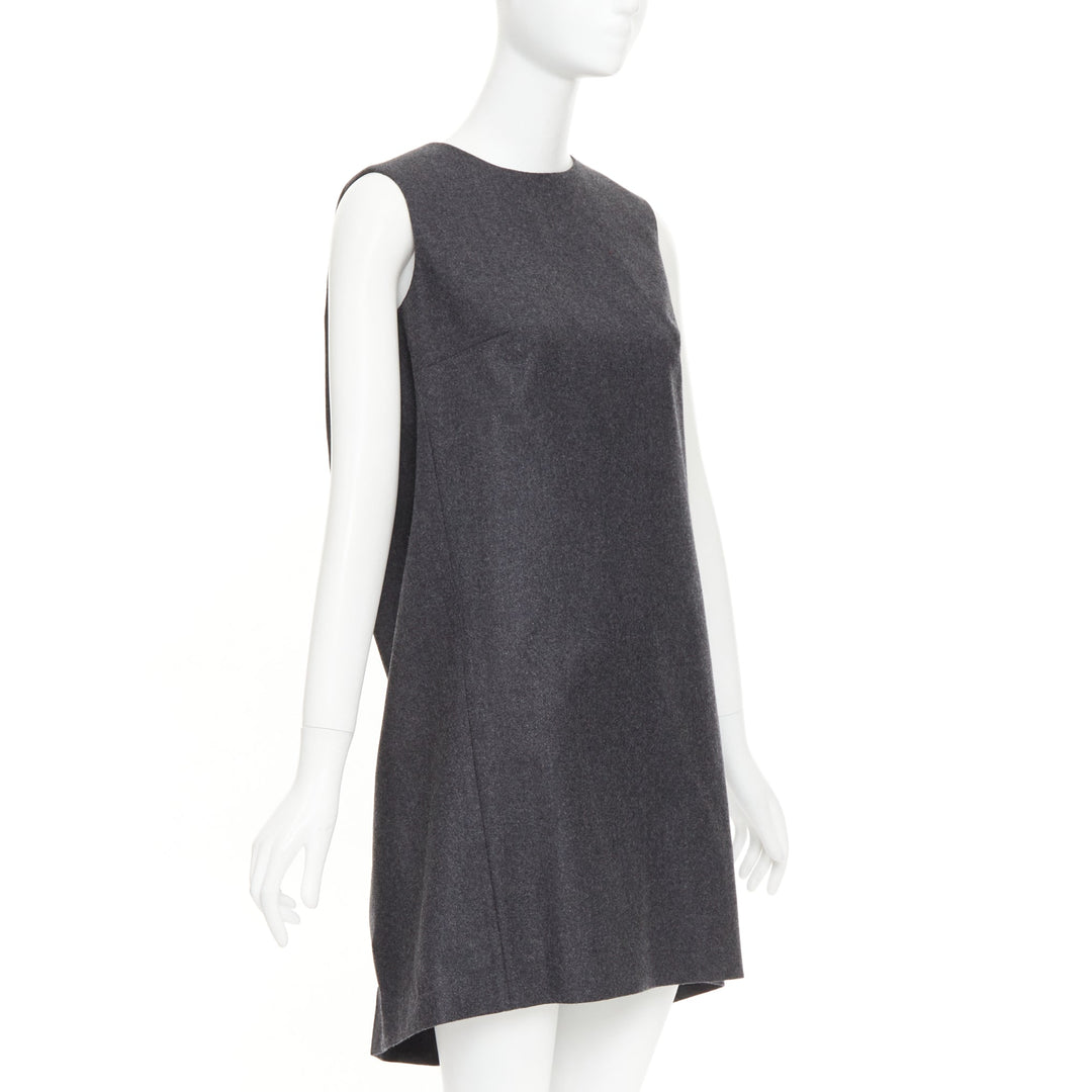 YVES SAINT LAURENT 2009 grey wool metallic sheen back mini dress FR34 XXS