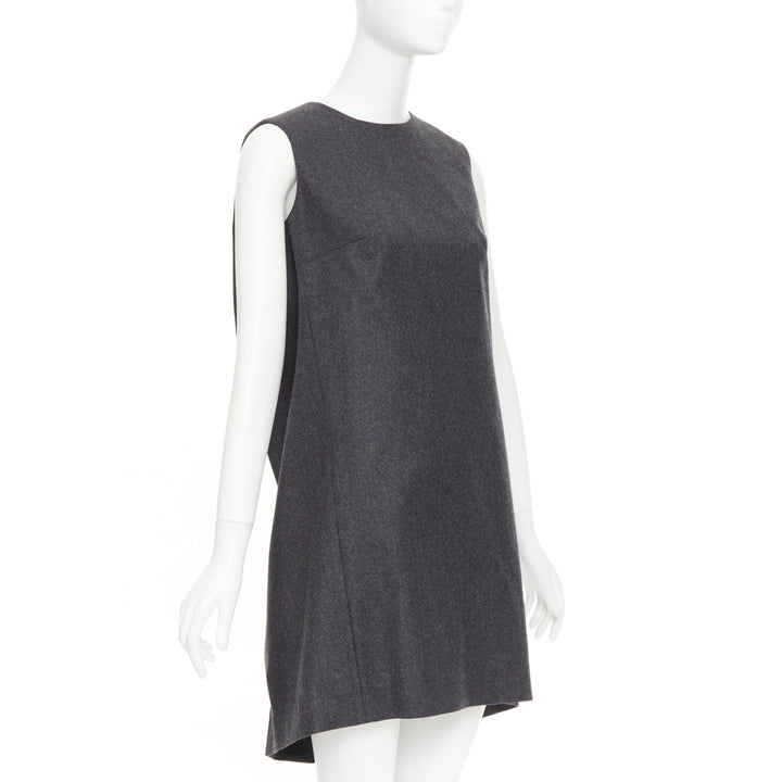 YVES SAINT LAURENT 2009 grey wool metallic sheen back mini dress FR34 XXS