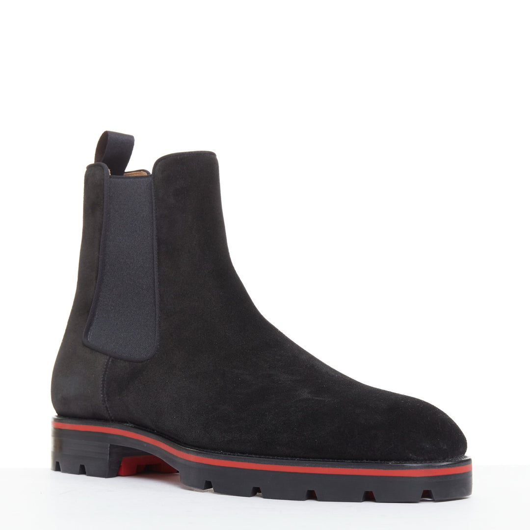 CHRISTIAN LOUBOUTIN Alpinosol Flat black suede lug sole Chelsea boot EU43
