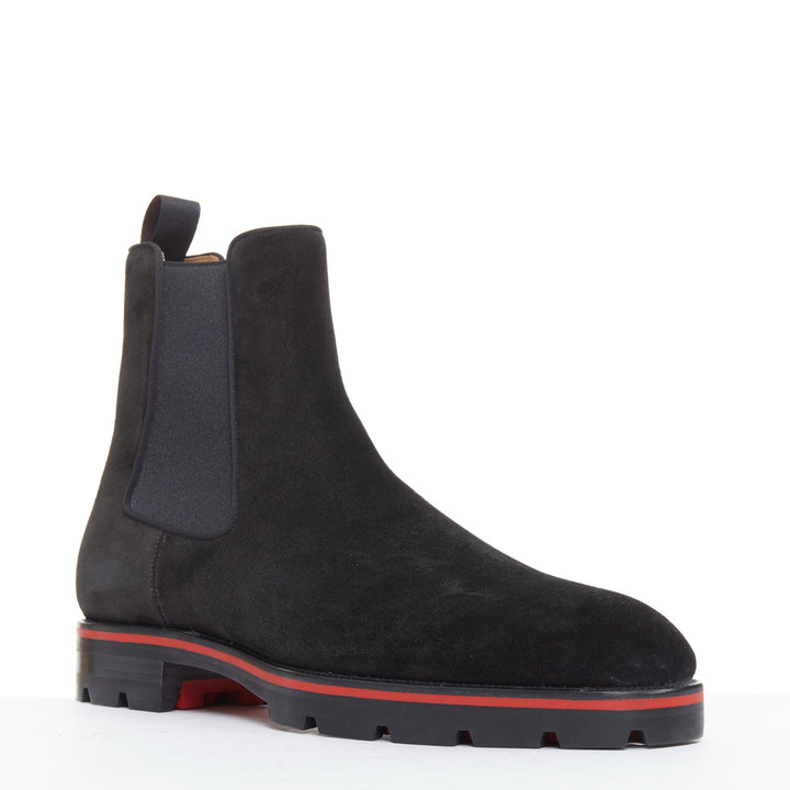 CHRISTIAN LOUBOUTIN Alpinosol Flat black suede lug sole Chelsea boot EU43