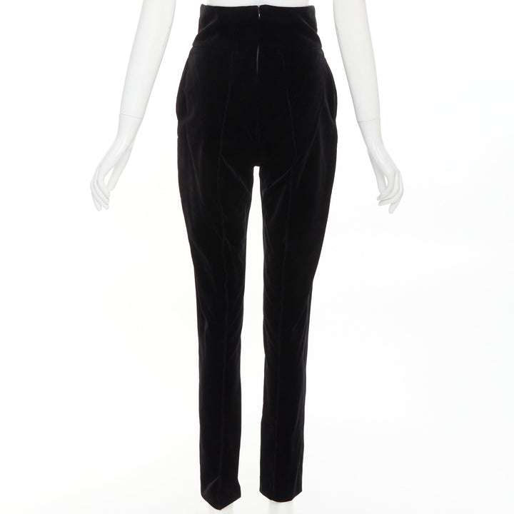 ALEXANDRE VAUTHIER black velvet high waisted front pleat tapered pants