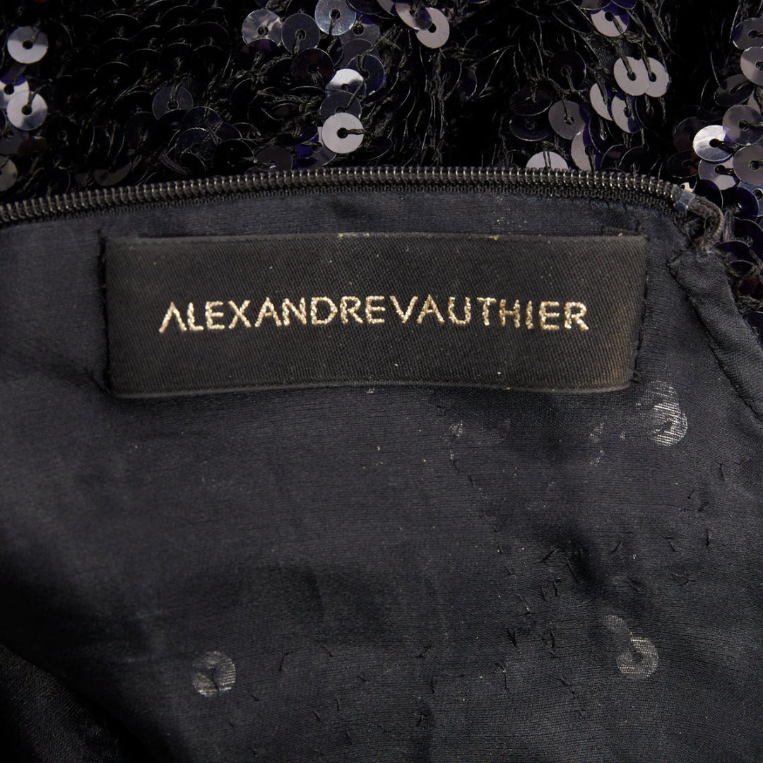 rare ALEXANDRE VAUTHIER navy sequinned gold crystal pave collar high slit gown