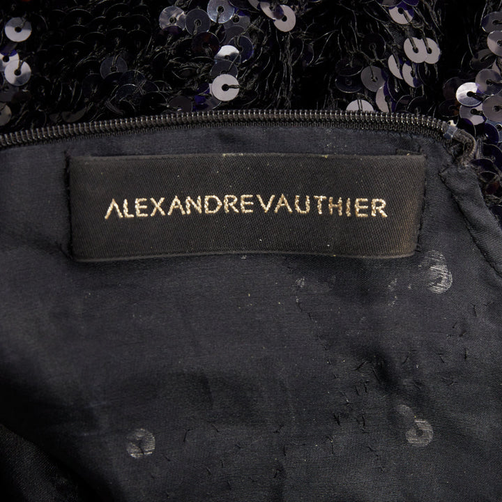 rare ALEXANDRE VAUTHIER navy sequinned gold crystal pave collar high slit gown