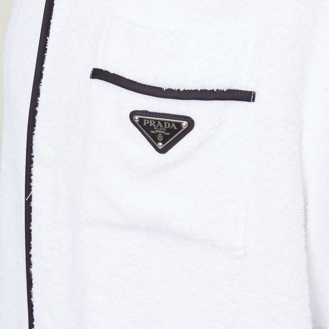 PRADA 2021 white terry towelling black triangle logo plaque bowling shirt M