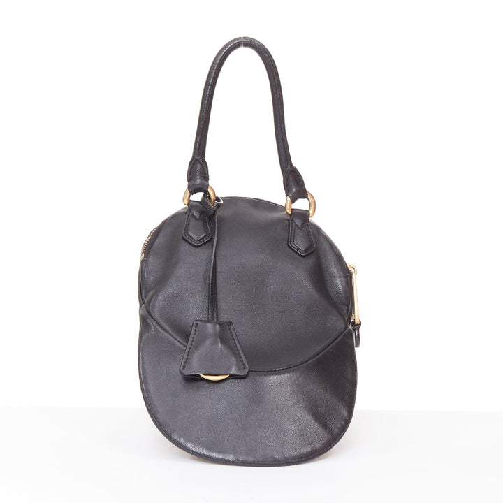 MOSCHINO Jeremy Scott black diamond quilted leather gold logo baseball cap bag