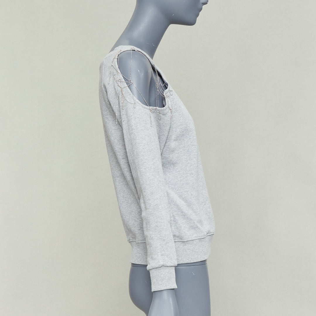 SAINT LAURENT 2013 Hedi Slimane grey silver chain cold shoulder sweater XS