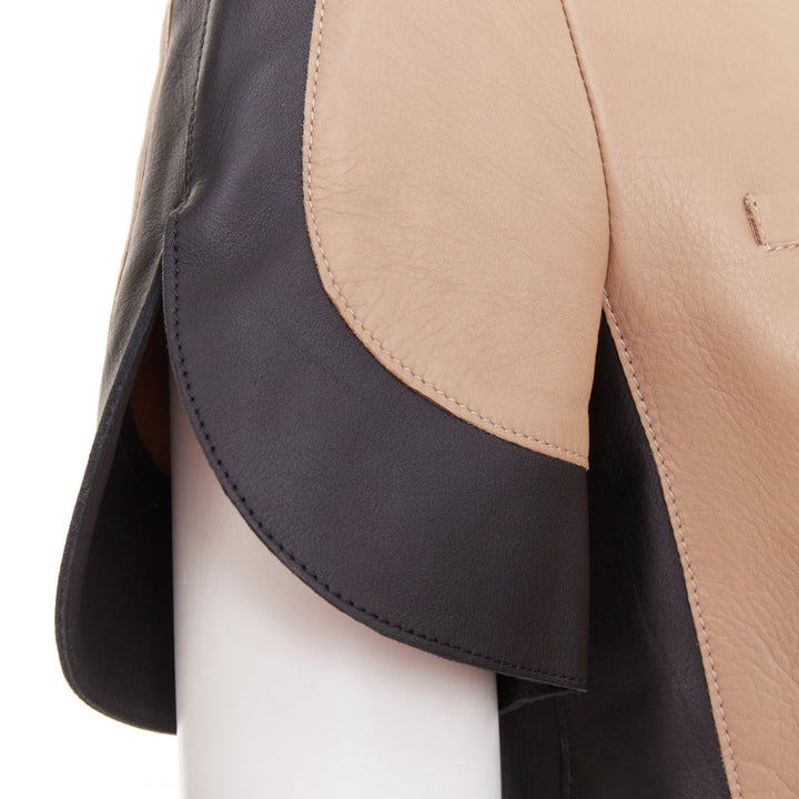 MARNI tan black calf leather curved panel petal sleeves cropped jacket IT38 XS