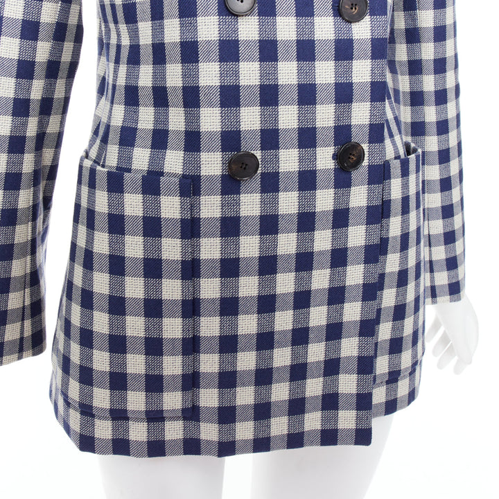 CHRISTIAN DIOR 2020 Runway blue cream virgin wool checkered bar jacket FR40 L