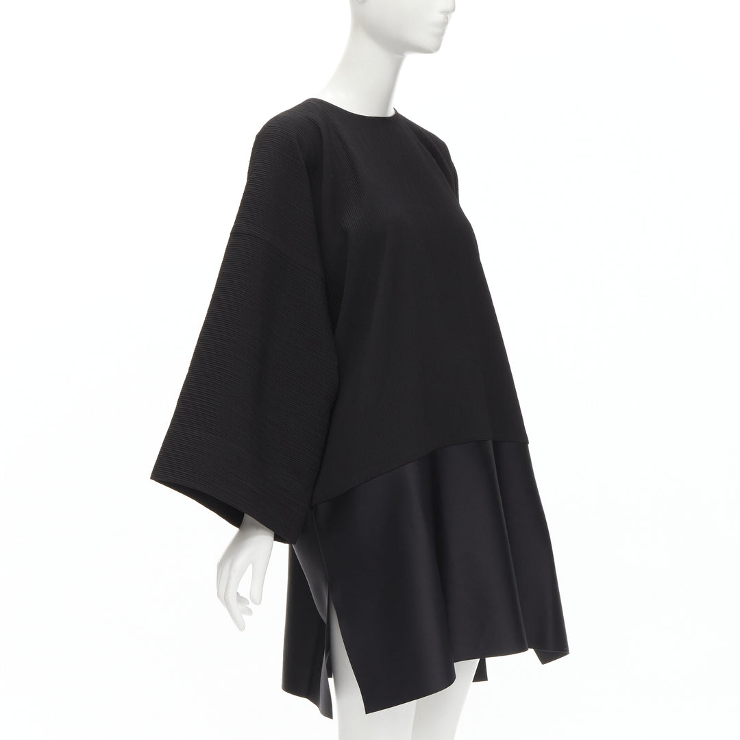 SOLACE LONDON Lulu black structural contrasting pleat satin hem boxy dress UK8 S