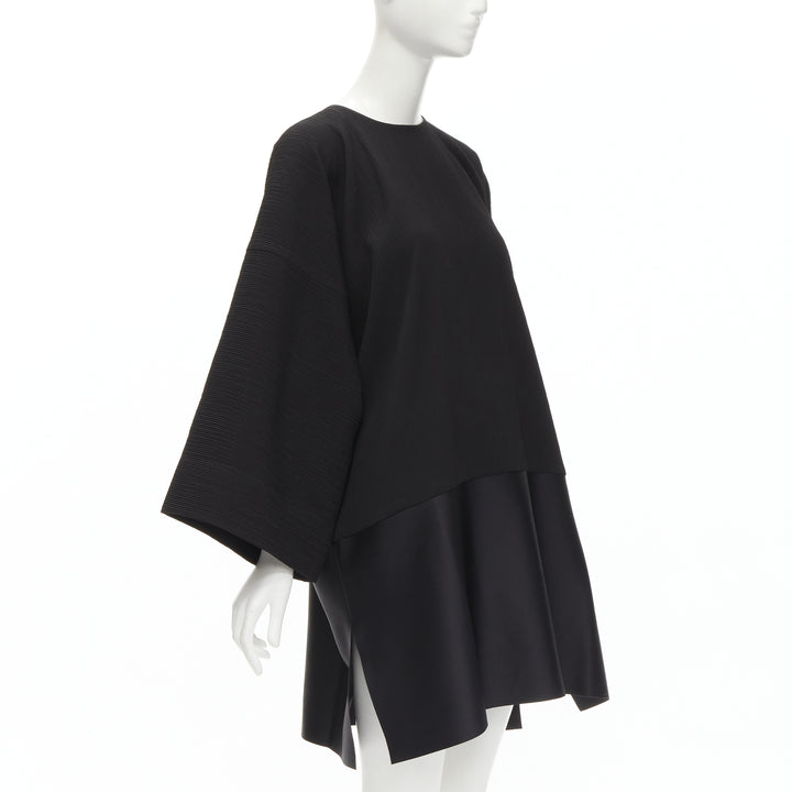 SOLACE LONDON Lulu black structural contrasting pleat satin hem boxy dress UK8 S