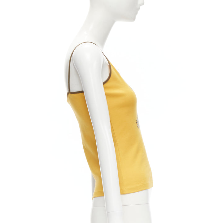 CELINE Vintage Y2K yellow Triomphe logo studded cami tank top M