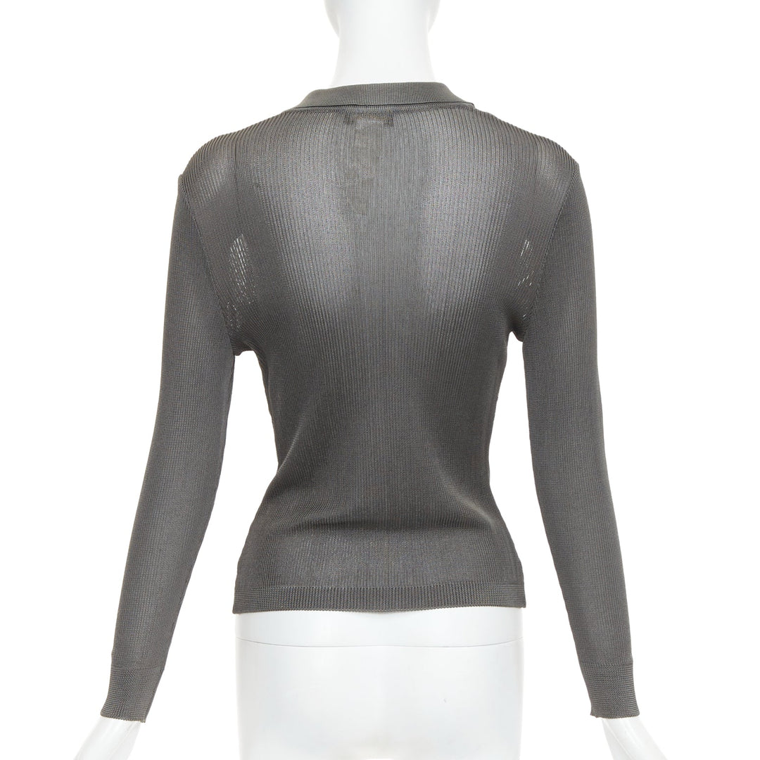 GIANNI VERSACE 1997 Vintage grey ribbed Medusa buttons military top