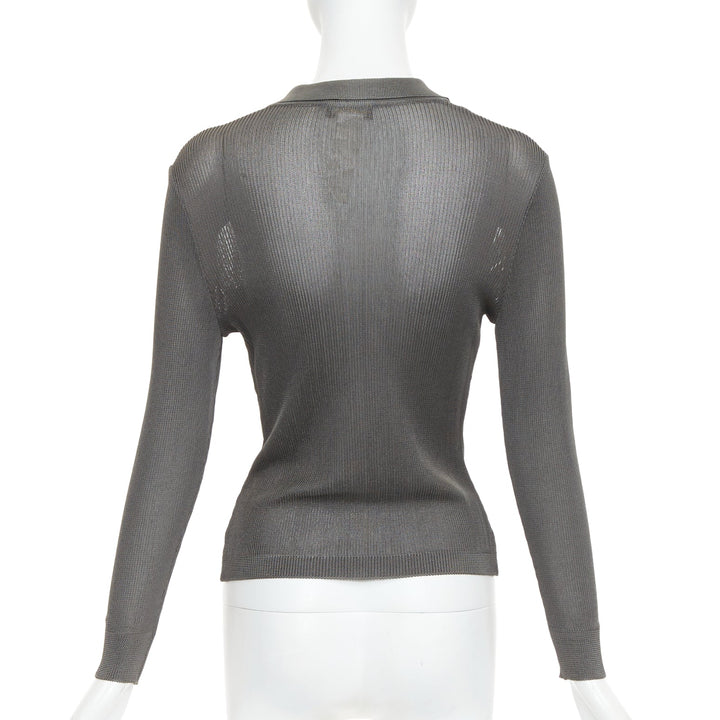 GIANNI VERSACE 1997 Vintage grey ribbed Medusa buttons military top